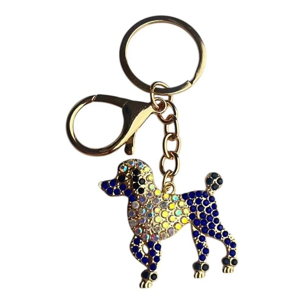 Women's Poodle Dog Key Chain Blue Gold Tone 4